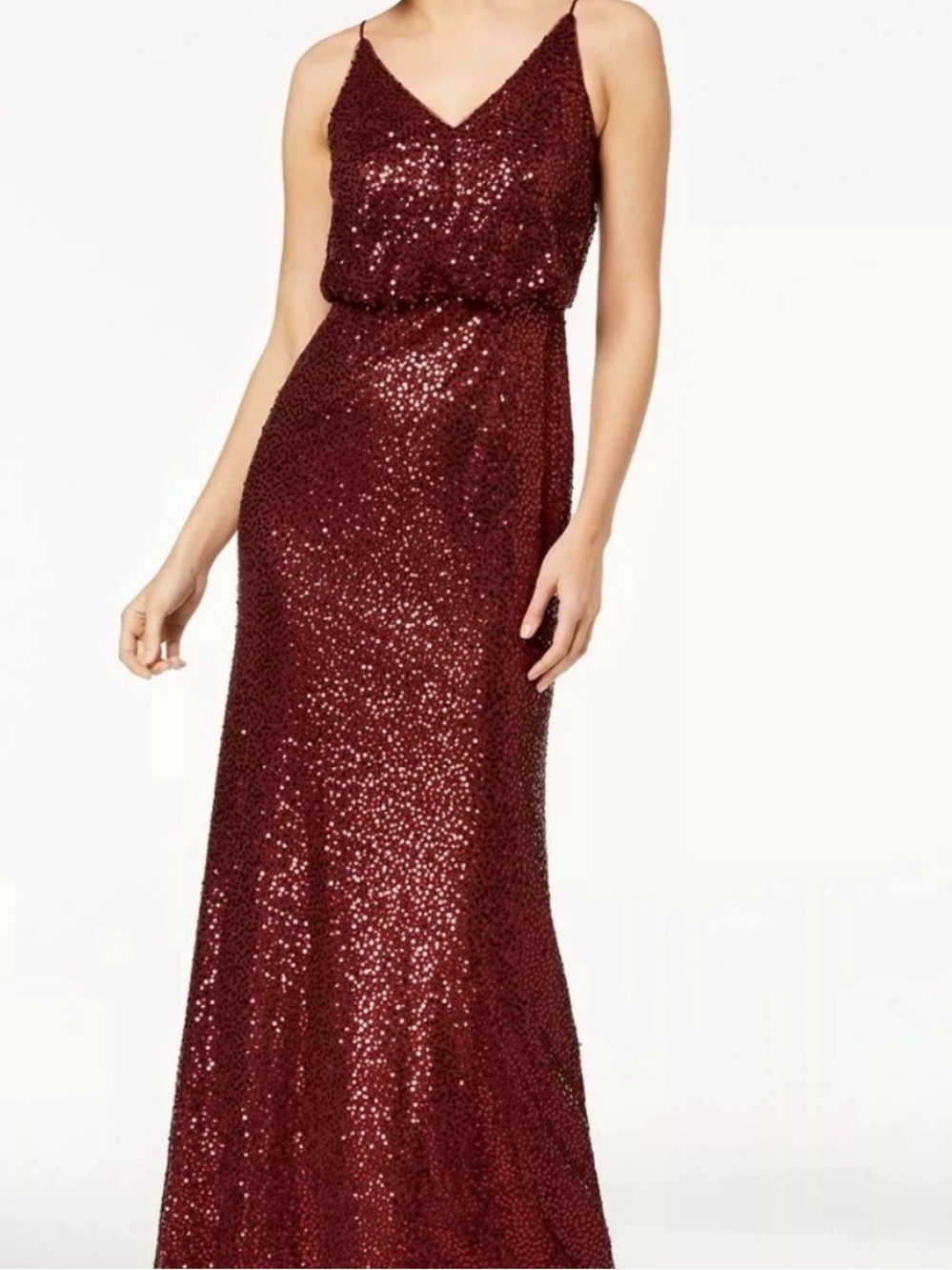 Adrianna Papell Seauin Formal Dress Gown Burgundy Maroon Sleeveless Womens 12